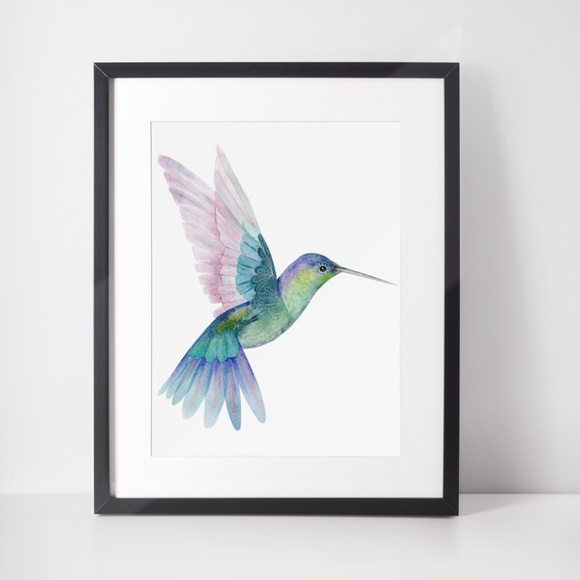Watercolor Hummingbird Wall Art Illustration Print Poster Unframed - Picture 13 of 17
